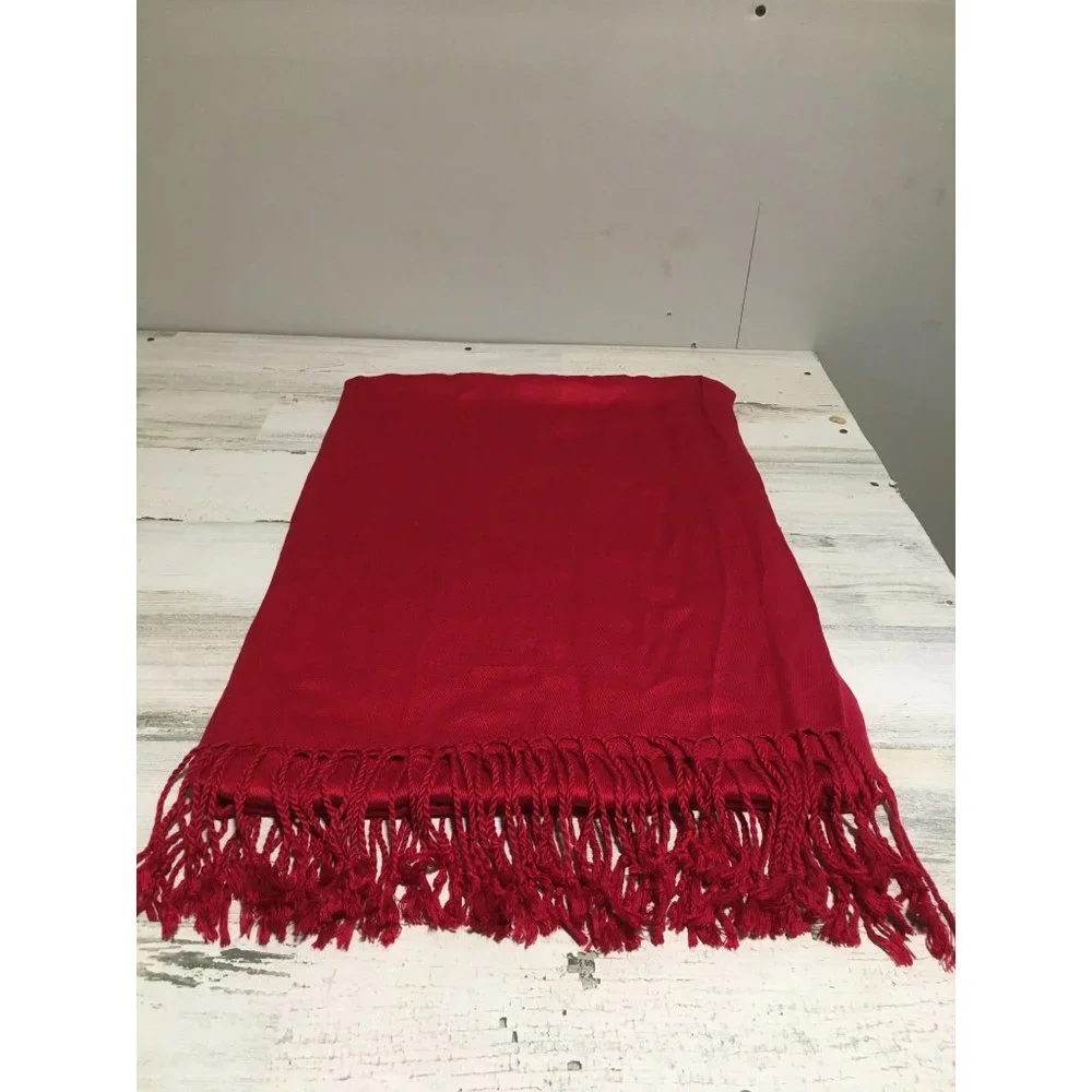 Red blanket scarf with fringe 27”x83”